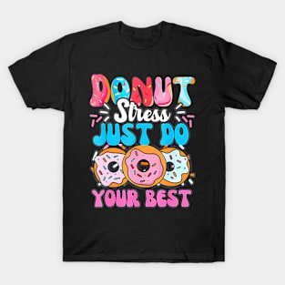 Groovy Donut Stress Best Test Day Teachers Kids T-Shirt